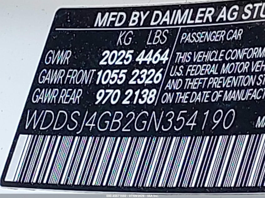 2016 Mercedes-benz Cla-klasse VIN WDDSJ4GB2GN354190 IAAI salvage auction — FRONT END, Mv-907A (New York), sold $225 on 2026-07-28 (photo 9)