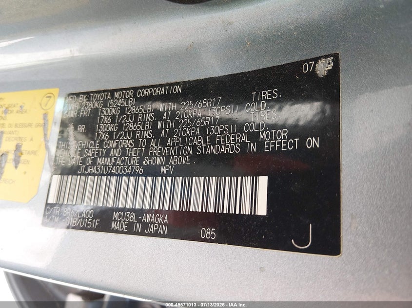 2004 Lexus Rx 330 VIN JTJHA31U740034796 IAAI salvage auction — NORMAL WEAR, Clear (Oklahoma), sold $900 on 2026-07-22 (photo 9)