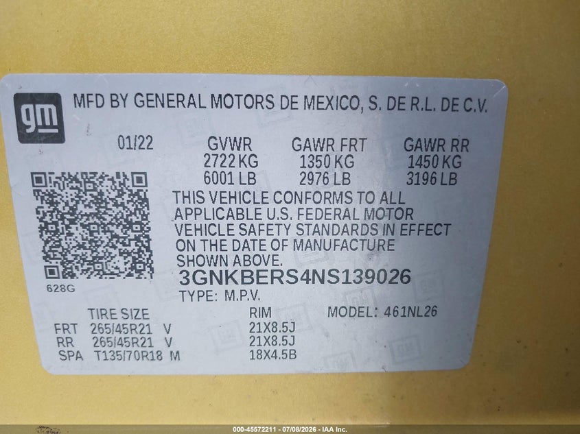 2022 Chevrolet Blazer VIN 3GNKBERS4NS139026 IAAI salvage auction — RIGHT FRONT, Salvage Title, sold $7,300 on 2026-08-01 (photo 9)