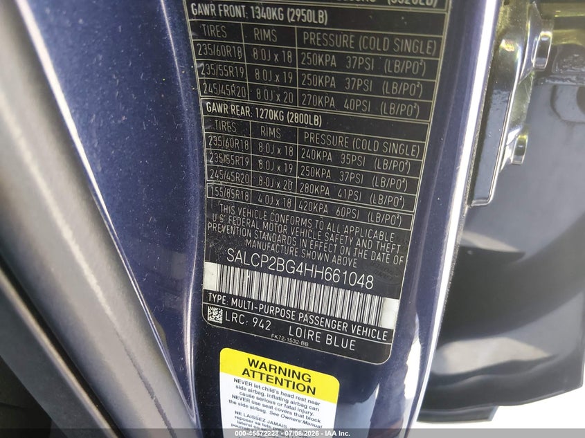 2017 Land rover Discovery sport VIN SALCP2BG4HH661048 IAAI salvage auction — NORMAL WEAR, Original (Texas), sold $2,575 on 2026-07-24 (photo 9)