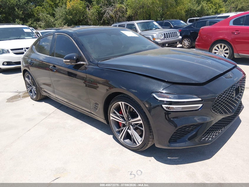 2025 Genesis G70 VIN KMTG54SE0SU147383 IAAI salvage auction — ALL OVER, Salvage (Texas), sold $6,400 on 2026-07-20 (photo 1)