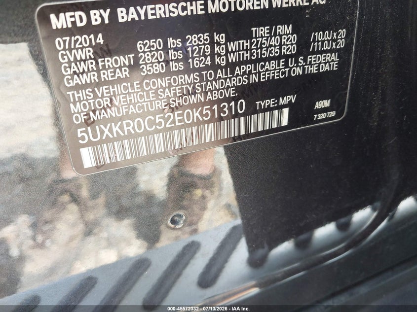 2014 BMW X5 VIN 5UXKR0C52E0K51310 IAAI salvage auction — TRANSMISSION, Salvage (Virginia), sold $1,950 on 2026-07-27 (photo 9)