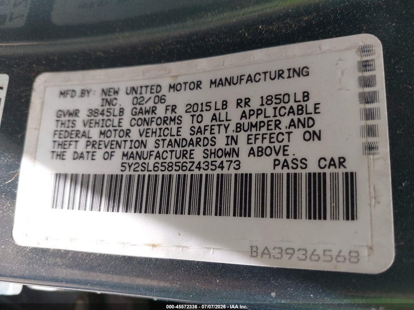 2006 Pontiac Vibe VIN 5Y2SL65856Z435473 IAAI salvage auction — NORMAL WEAR, Original (Ohio), sold $275 on 2026-07-30 (photo 9)