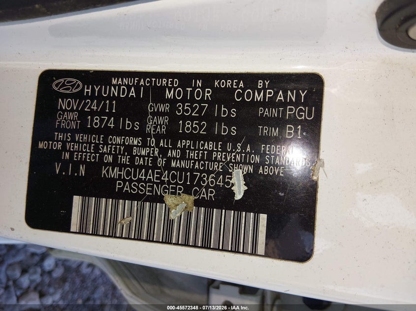 2012 Hyundai Accent VIN KMHCU4AE4CU173645 IAAI salvage auction — FRONT END, Original (West Virginia), sold $125 on 2026-07-30 (photo 9)
