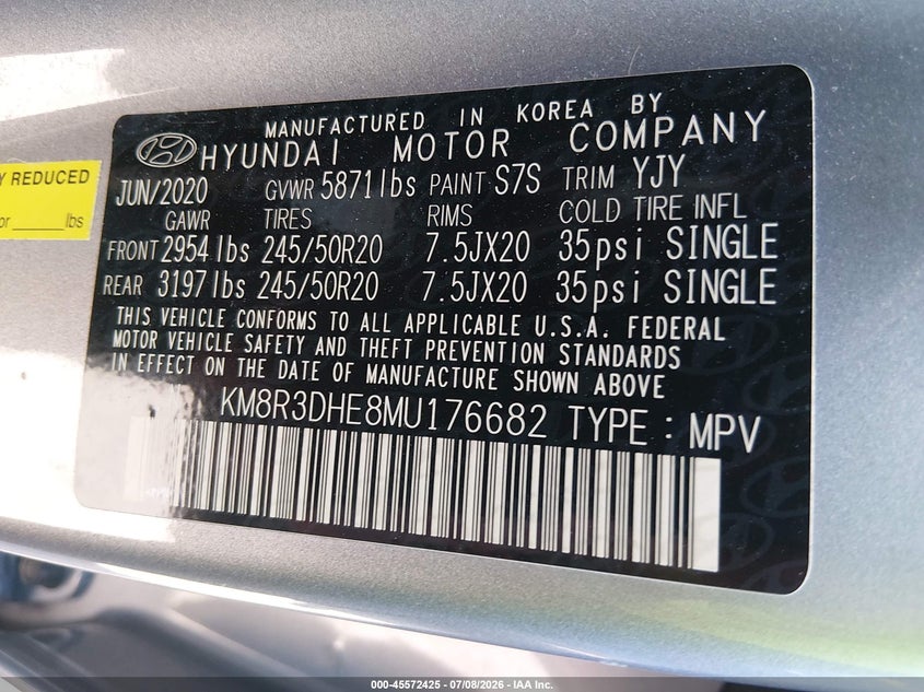 2021 Hyundai Palisade VIN KM8R3DHE8MU176682 IAAI salvage auction — FRONT END, Salvage Title, sold $8,025 on 2026-07-28 (photo 6)
