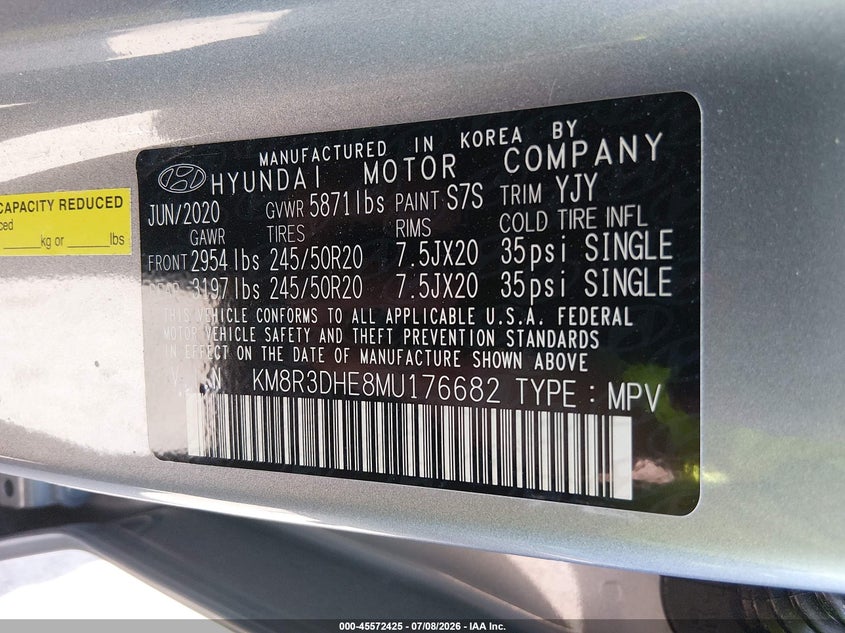 2021 Hyundai Palisade VIN KM8R3DHE8MU176682 IAAI salvage auction — FRONT END, Salvage Title, sold $8,025 on 2026-07-28 (photo 9)