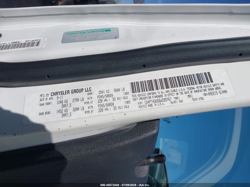 2011 Dodge Nitro VIN 1D4PT4GK6BW599767 IAAI salvage auction — RIGHT FRONT, Original (Texas), sold $575 on 2026-08-21 (photo 9)