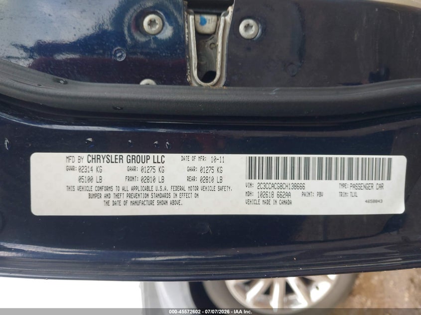 2012 Chrysler 300 VIN 2C3CCACG8CH138666 IAAI salvage auction — RIGHT SIDE, Salvage (Alabama), sold $650 on 2026-07-31 (photo 9)