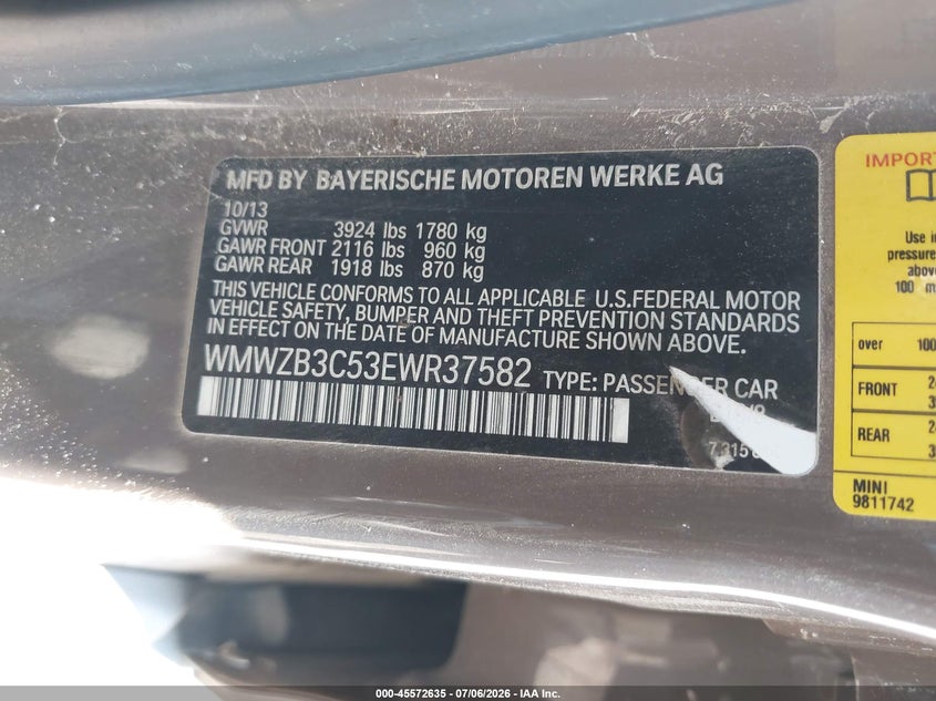 2014 Mini Countryman VIN WMWZB3C53EWR37582 IAAI salvage auction — FRONT END, Salvage Title, sold $325 on 2026-07-21 (photo 9)