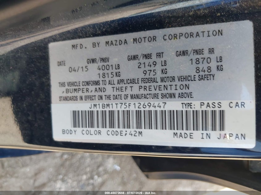 2015 Mazda 3 VIN JM1BM1T75F1269447 IAAI salvage auction — FRONT END, Salvage Title, sold $375 on 2026-07-28 (photo 9)