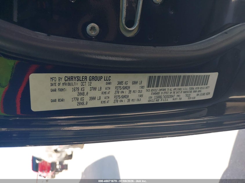 2013 Ram 1500 VIN 1C6RR6LTXDS529947 IAAI salvage auction — NORMAL WEAR, Original (Texas), sold $2,250 on 2026-07-27 (photo 9)