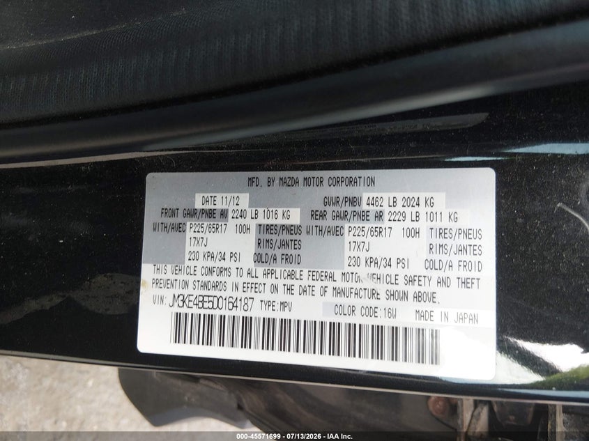 2013 Mazda Cx-5 VIN JM3KE4BE5D0164187 IAAI salvage auction — FRONT END, Salvage (Idaho), sold $2,050 on 2026-07-30 (photo 9)