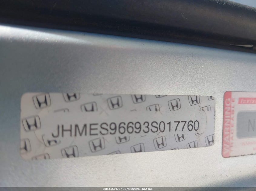 2003 Honda Civic hybrid VIN JHMES96693S017760 IAAI salvage auction — NORMAL WEAR, Clear - Dealer Only (California), sold $400 on 2026-07-27 (photo 9)