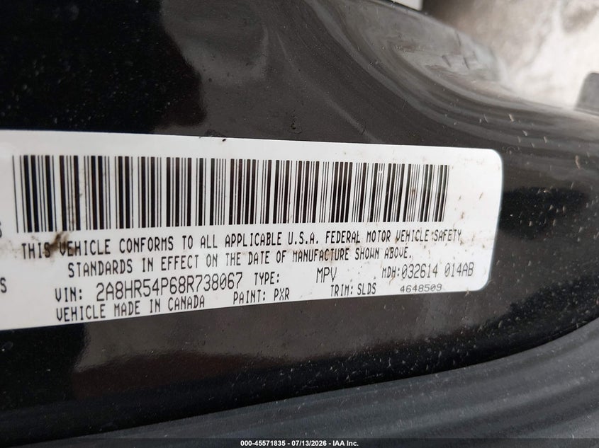 2008 Chrysler Town & country VIN 2A8HR54P68R738067 IAAI salvage auction — REAR END, Salvage (Texas), sold $0 on 2026-09-10 (photo 9)