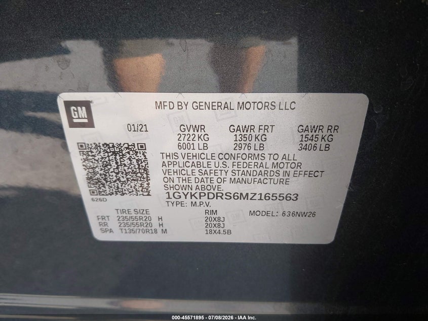 2021 Cadillac Xt6 VIN 1GYKPDRS6MZ165563 IAAI salvage auction — UNDERCARRIAGE, Salvage Title, sold $8,200 on 2026-08-01 (photo 9)