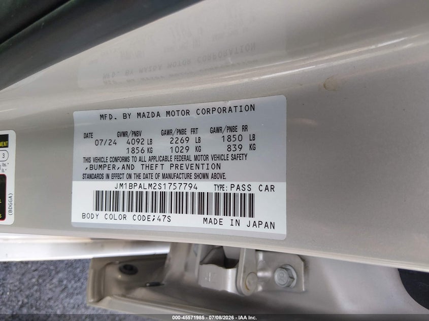 2025 Mazda 3 VIN JM1BPALM2S1757794 IAAI salvage auction — FRONT END, Salvage (Missouri), sold $2,725 on 2026-09-15 (photo 9)