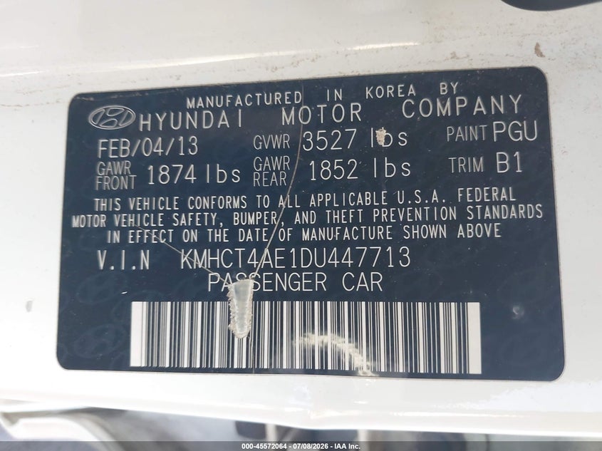 2013 Hyundai Accent VIN KMHCT4AE1DU447713 IAAI salvage auction — LEFT FRONT, Salvage (Arizona), sold $775 on 2026-07-28 (photo 9)