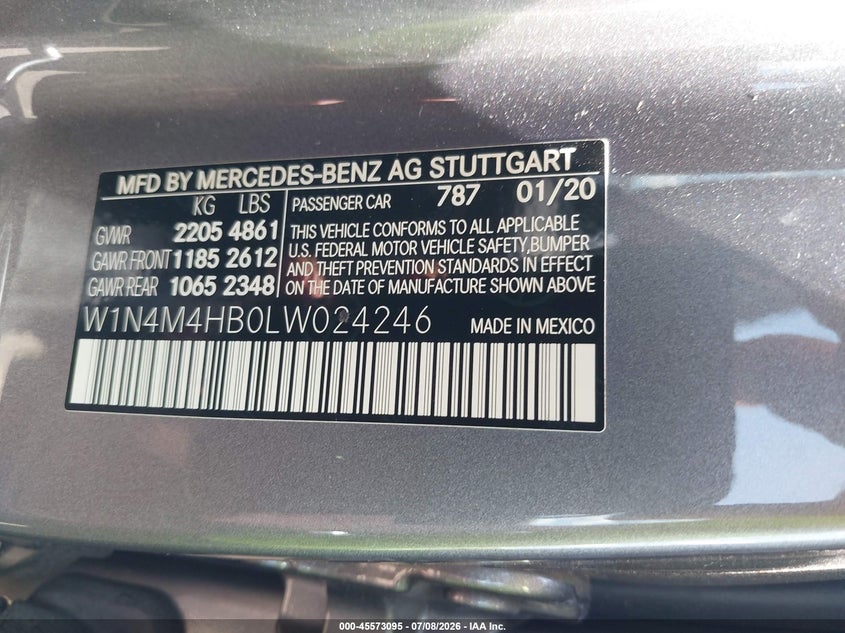 2020 Mercedes-benz Glb VIN W1N4M4HB0LW024246 IAAI salvage auction — RIGHT FRONT, Salvage Title, sold $11,500 on 2026-07-15 (photo 9)