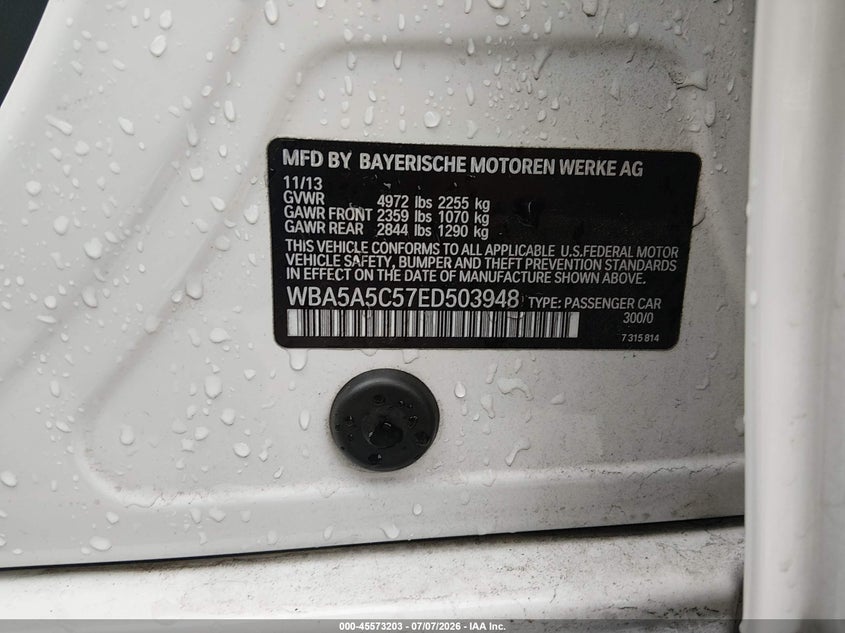 2014 BMW 5 series VIN WBA5A5C57ED503948 IAAI salvage auction — NORMAL WEAR, Clear-Dealer Only (Arizona), sold $2,950 on 2026-07-29 (photo 9)