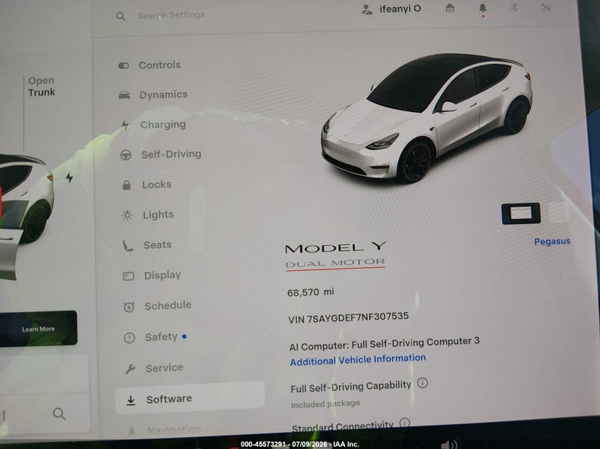 2022 Tesla Model y VIN 7SAYGDEF7NF307535 IAAI salvage auction — FRONT & REAR, Salvage Title, sold $7,800 on 2026-07-31 (photo 7)