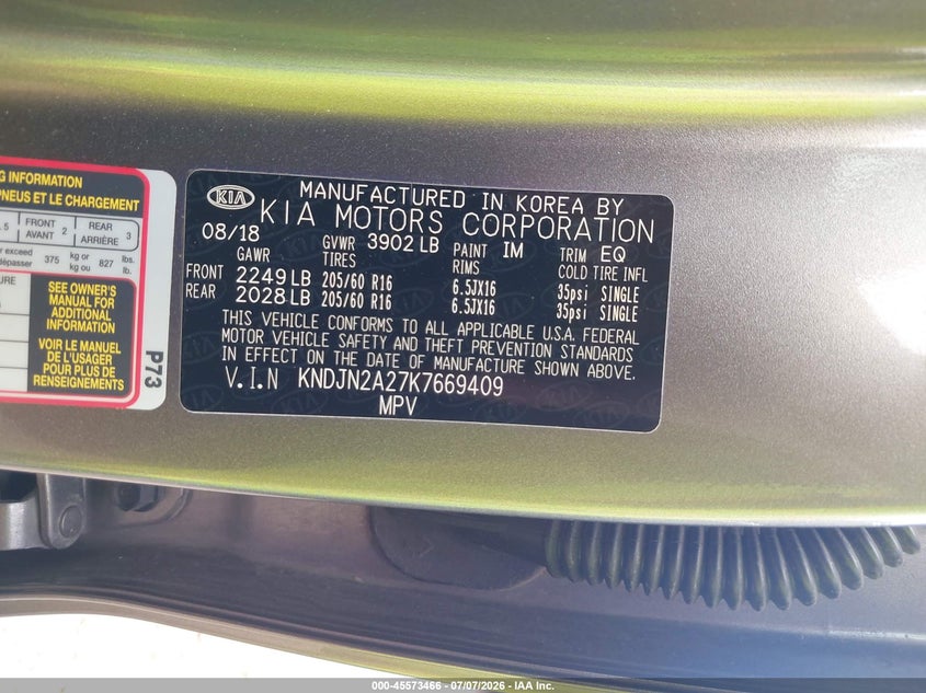 2019 Kia Soul VIN KNDJN2A27K7669409 IAAI salvage auction — NORMAL WEAR, Original (Ohio), sold $600 on 2026-07-30 (photo 9)