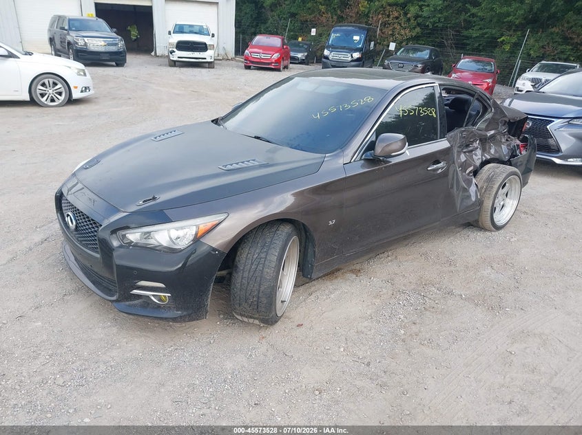 2015 Infiniti Q50 VIN JN1BV7AR4FM402771 IAAI salvage auction — LEFT REAR, Wait Title, sold $1,950 on 2026-09-16 (photo 2)