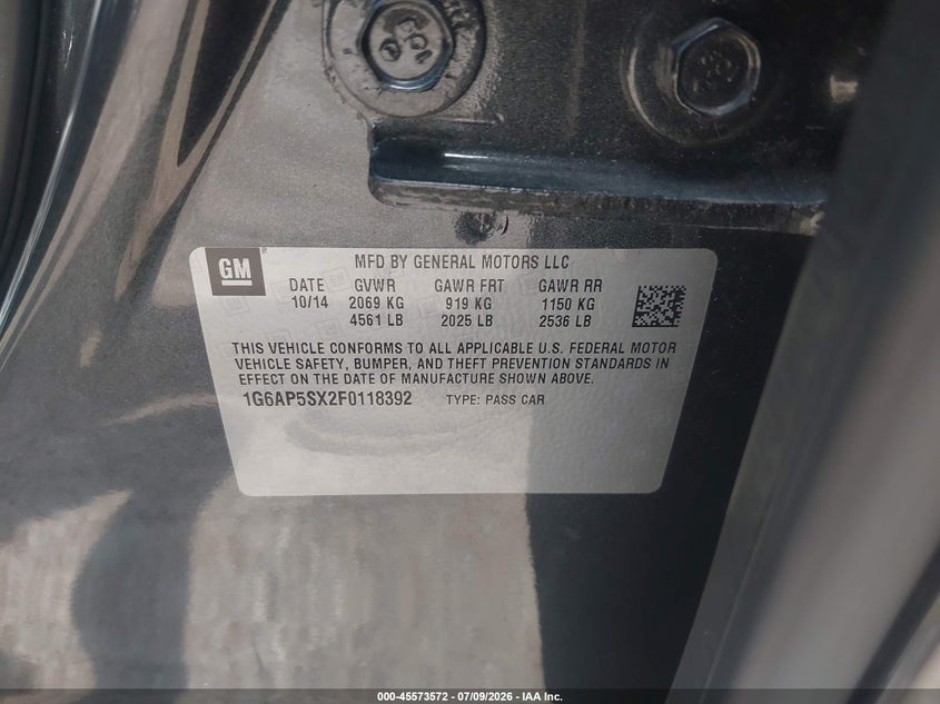 2015 Cadillac Cts VIN 1G6AP5SX2F0118392 IAAI salvage auction — ALL OVER, Salvage Title, sold $700 on 2026-09-03 (photo 9)