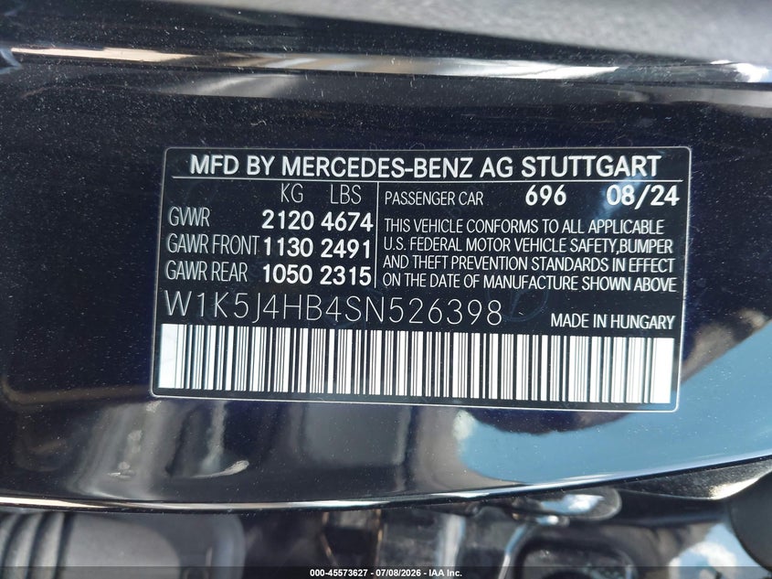 2025 Mercedes-benz VIN W1K5J4HB4SN526398 IAAI salvage auction — UNDERCARRIAGE, Salvage Title, sold $17,250 on 2026-07-17 (photo 9)