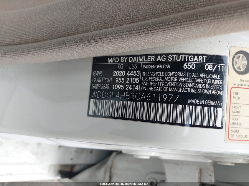2012 Mercedes-benz C class VIN WDDGF4HB3CA611977 IAAI salvage auction — NORMAL WEAR, Clear (Tennessee), sold $550 on 2026-07-28 (photo 9)