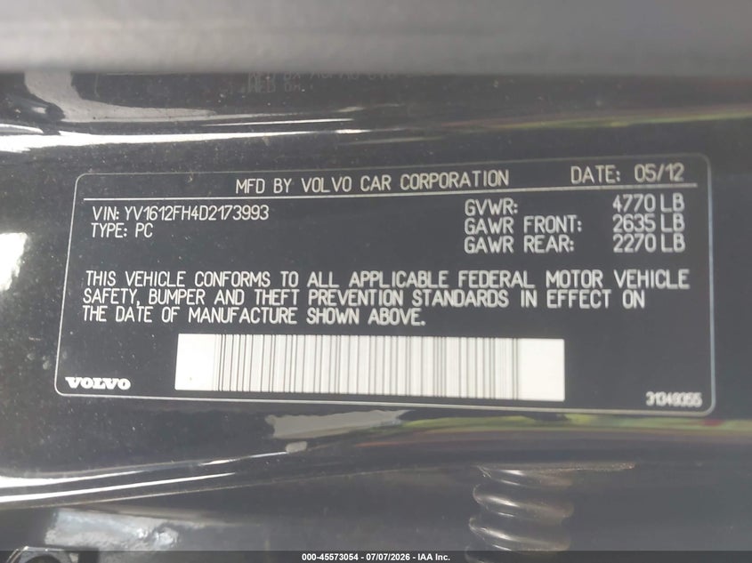 2013 Volvo S60 VIN YV1612FH4D2173993 IAAI salvage auction — NORMAL WEAR, Clear - Dealer Only (California), sold $825 on 2026-07-24 (photo 9)