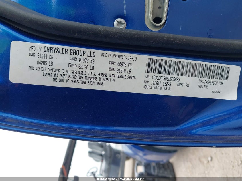2014 Dodge Dart VIN 1C3CDFCB0ED695893 IAAI salvage auction — NORMAL WEAR, Salvage (Texas), sold $450 on 2026-09-15 (photo 9)