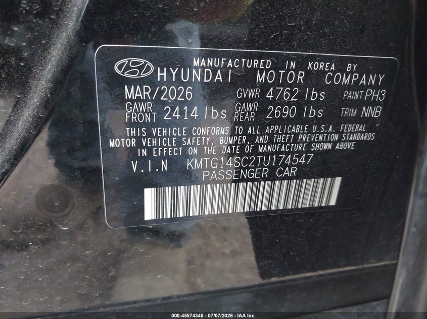 2026 Genesis G70 VIN KMTG14SC2TU174547 IAAI salvage auction — FRONT END, Salvage Title, sold $1,800 on 2026-07-16 (photo 9)