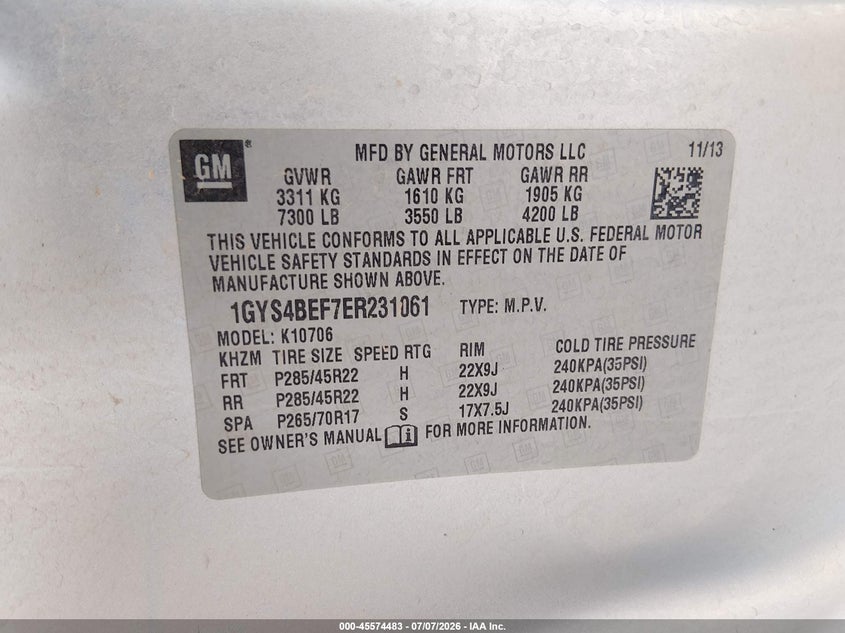 2014 Cadillac Escalade VIN 1GYS4BEF7ER231061 IAAI salvage auction — NORMAL WEAR, Original (Texas), sold $1,500 on 2026-07-29 (photo 9)