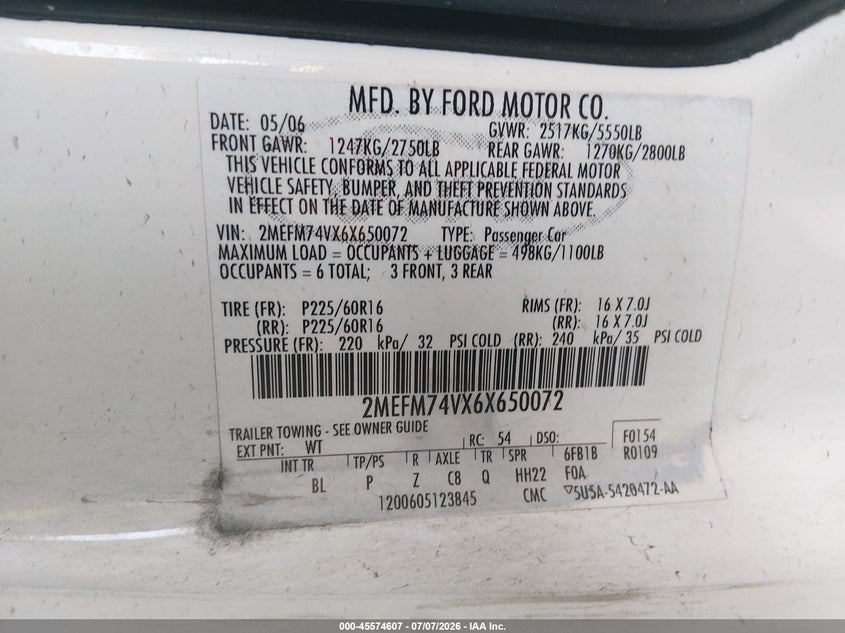 2006 Mercury Grand marquis VIN 2MEFM74VX6X650072 IAAI salvage auction — RIGHT FRONT, Salvage (Arizona), sold $275 on 2026-07-28 (photo 9)