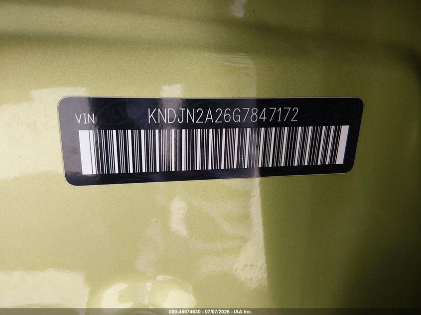 2016 Kia Soul VIN KNDJN2A26G7847172 IAAI salvage auction — NORMAL WEAR, Clear (Washington), sold $750 on 2026-07-29 (photo 9)