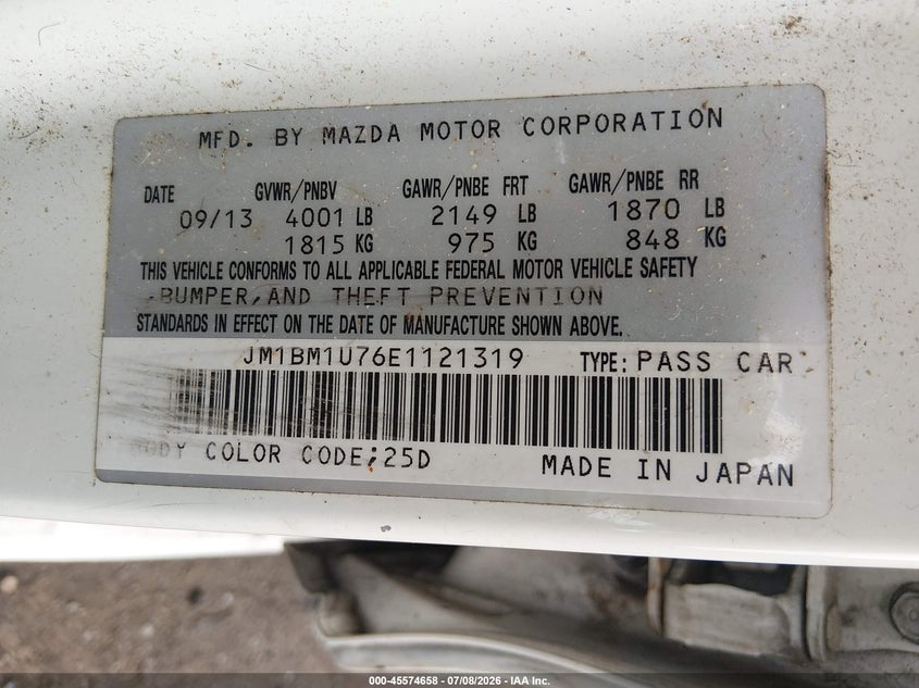 2014 Mazda 3 VIN JM1BM1U76E1121319 IAAI salvage auction — NORMAL WEAR, Clear (Maryland), sold $1,250 on 2026-07-29 (photo 9)