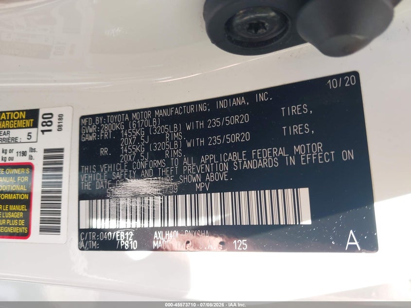 2021 Toyota Sienna VIN 5TDDRKEC9MS001799 IAAI salvage auction — THEFT, Wait Title, sold $12,975 on 2026-07-31 (photo 9)