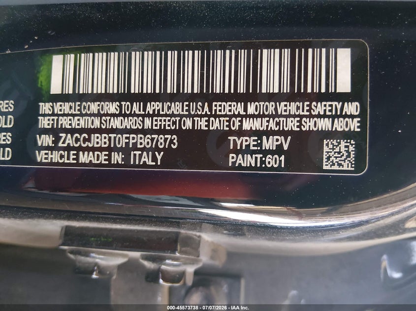 2015 Jeep Renegade VIN ZACCJBBT0FPB67873 IAAI salvage auction — NORMAL WEAR, Clear-Dealer Only (Arizona), sold $2,375 on 2026-07-28 (photo 9)