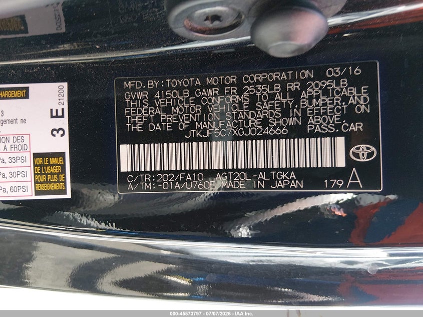 2016 Scion Tc VIN JTKJF5C7XGJ024666 IAAI salvage auction — NORMAL WEAR, Regular (Nevada), sold $675 on 2026-07-31 (photo 9)