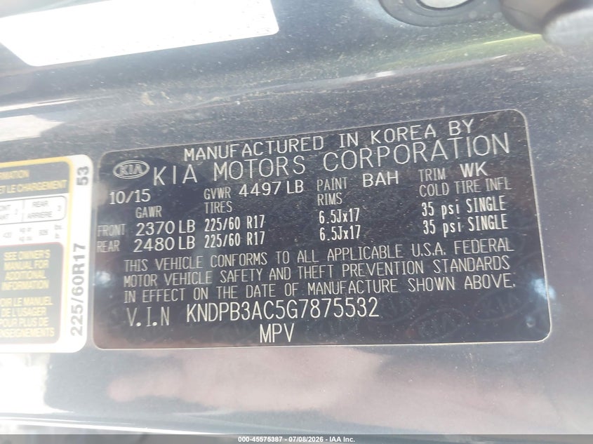 2016 Kia Sportage VIN KNDPB3AC5G7875532 IAAI salvage auction — FRONT END, Salvage (Ohio), sold $725 on 2026-07-28 (photo 9)