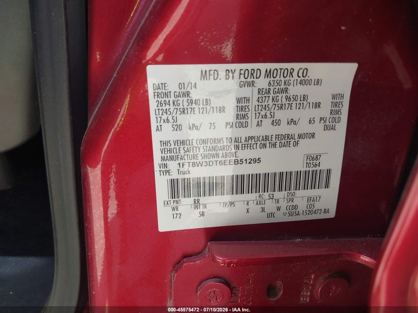 2014 Ford F350 VIN 1FT8W3DT6EEB51295 IAAI salvage auction — ALL OVER, Salvage (Missouri), sold $8,100 on 2026-07-27 (photo 8)