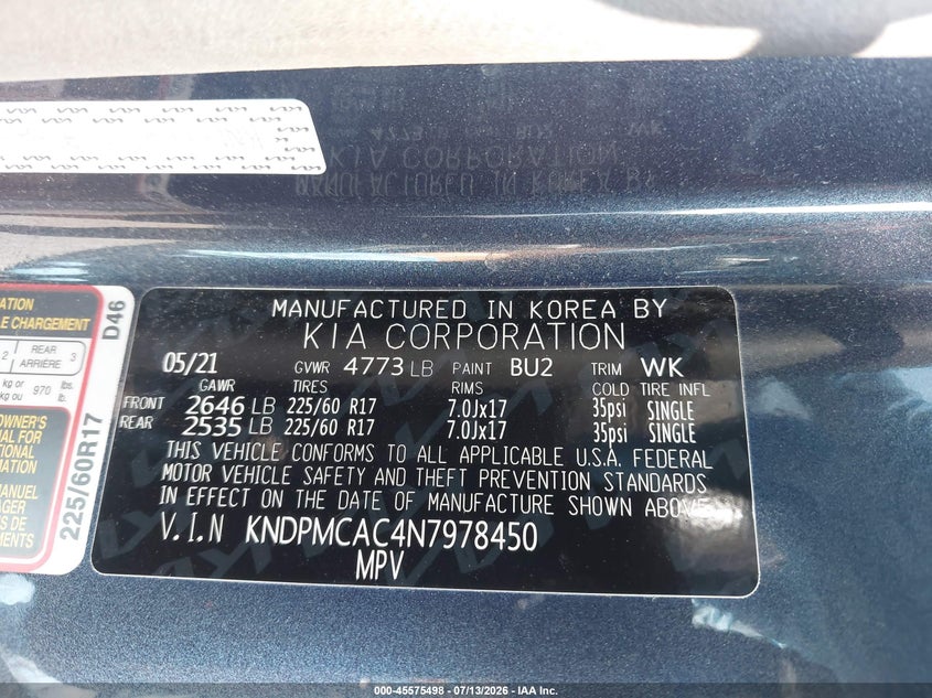 2022 Kia Sportage VIN KNDPMCAC4N7978450 IAAI salvage auction — FRONT END, Salvage (Pennsylvania), sold $2,150 on 2026-08-02 (photo 9)