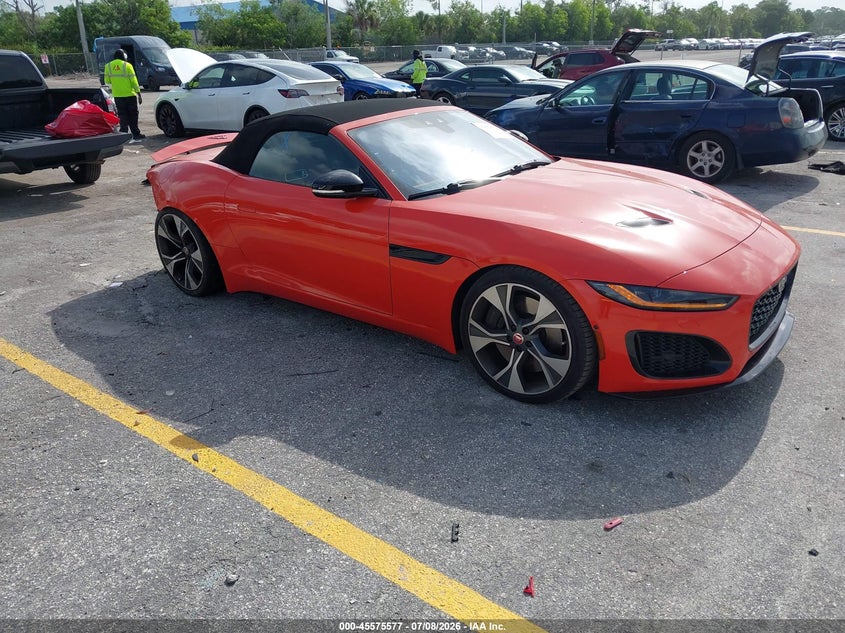 2023 Jaguar F-type VIN SAJDD5EE7PCK82994 IAAI salvage auction — FRONT & REAR, Salvage Title, sold $26,300 on 2026-08-17 (photo 1)