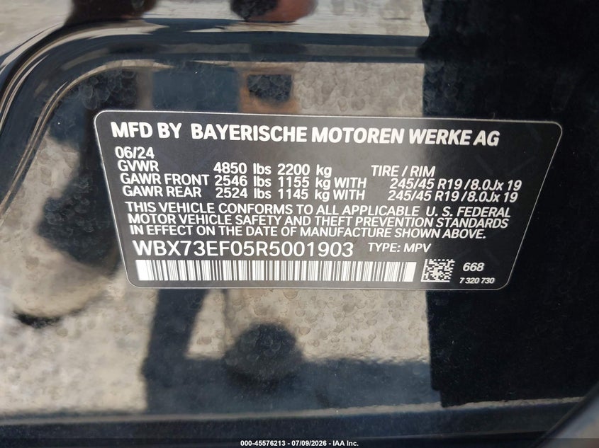 2024 BMW X1 VIN WBX73EF05R5001903 IAAI salvage auction — RIGHT FRONT, Salvage (Georgia), sold $25 on 2026-07-31 (photo 9)