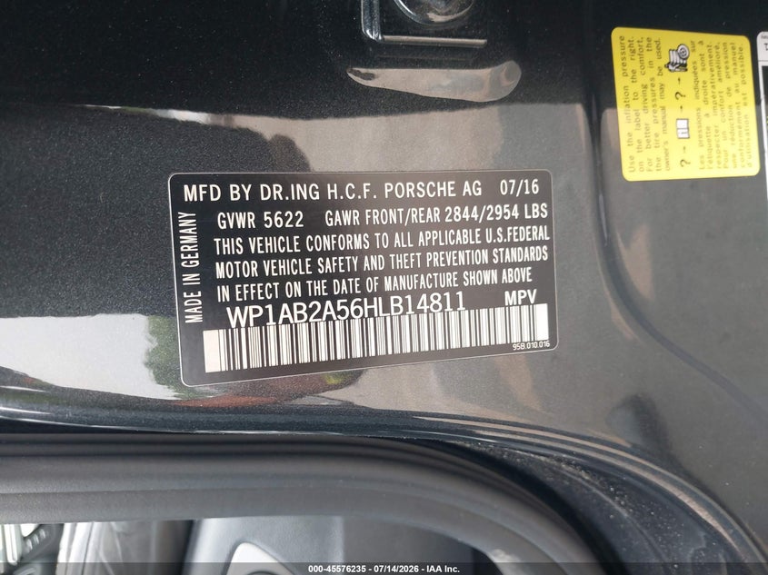 2017 Porsche Macan VIN WP1AB2A56HLB14811 IAAI salvage auction — ROOF, Salvage (Connecticut), sold $5,800 on 2026-07-18 (photo 9)