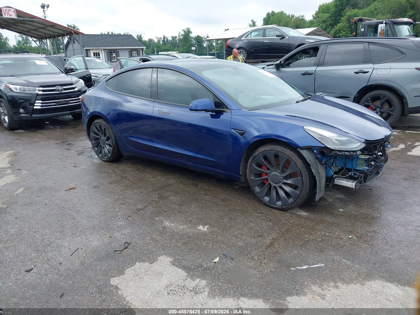 2023 Tesla Model 3 VIN 5YJ3E1EC0PF586489 IAAI salvage auction — FRONT END, Salvage Title, sold $11,600 on 2026-10-04 (photo 1)