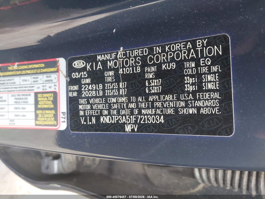 2015 Kia Soul VIN KNDJP3A51F7213034 IAAI salvage auction — SIDE, Salvage Title, sold $1,750 on 2026-07-28 (photo 9)