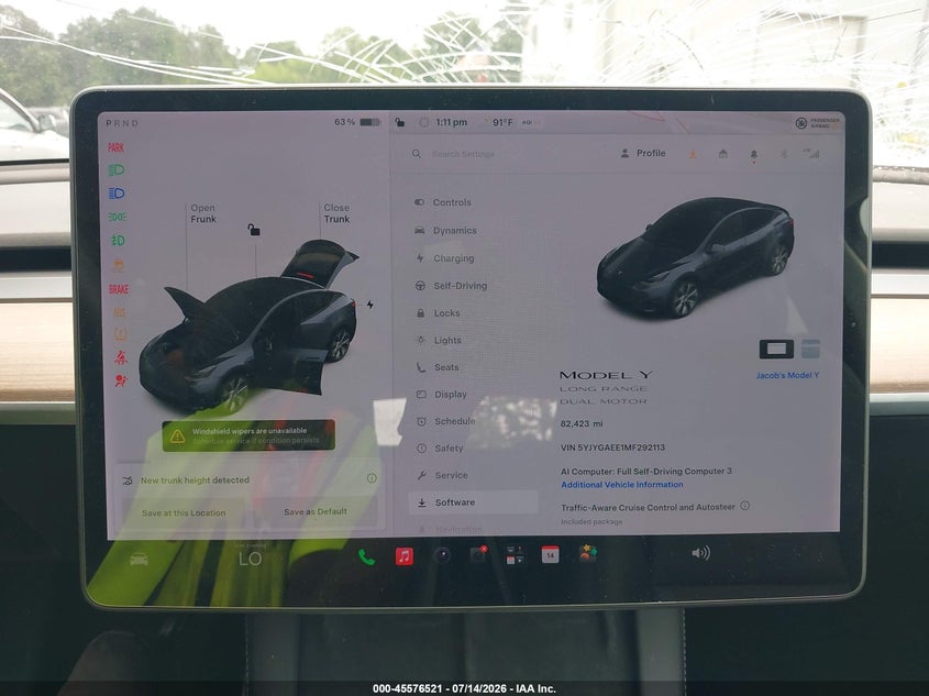 2021 Tesla Model y VIN 5YJYGAEE1MF292113 IAAI salvage auction — LEFT FRONT, Salvage Title, sold $8,500 on 2026-07-22 (photo 7)