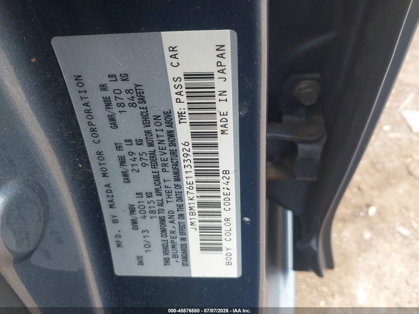 2014 Mazda 3 VIN JM1BM1K76E1133926 IAAI salvage auction — RIGHT FRONT, Salvage (Pennsylvania), sold $900 on 2026-07-24 (photo 9)