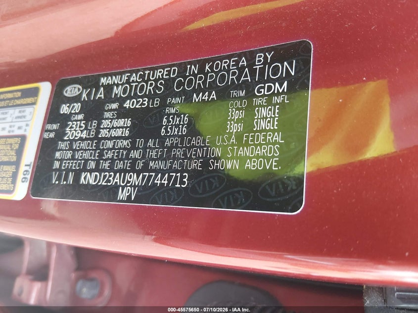 2021 Kia Soul VIN KNDJ23AU9M7744713 IAAI salvage auction — REAR END, Salvage (Tennessee), sold $1,050 on 2026-07-22 (photo 9)